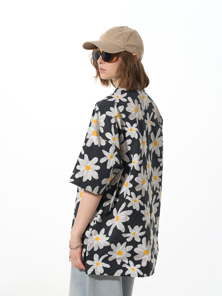 white flower floral button up shirt