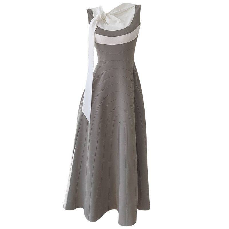 Robe sans manches de couleur contrastée rétro française