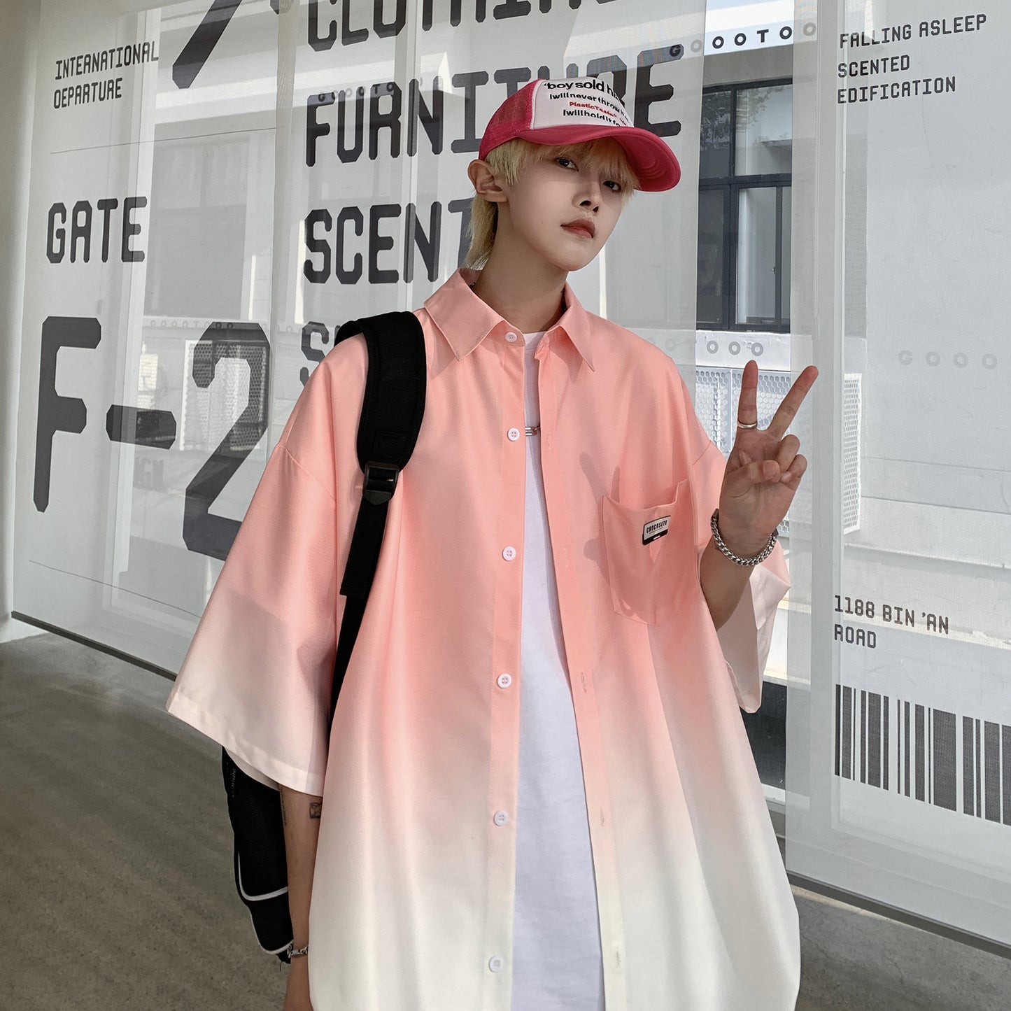 Camicia a maniche corte casual sottile e ampia in stile americano, taglie forti