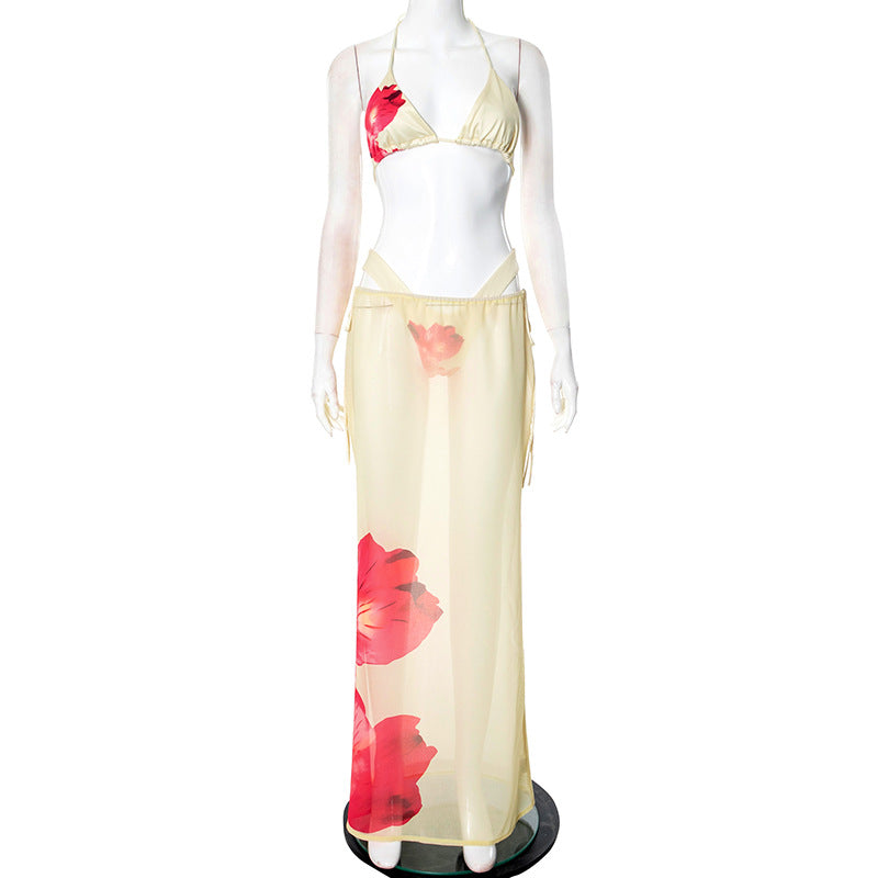 Completo tre pezzi con gonna allacciata sexy stampata estiva