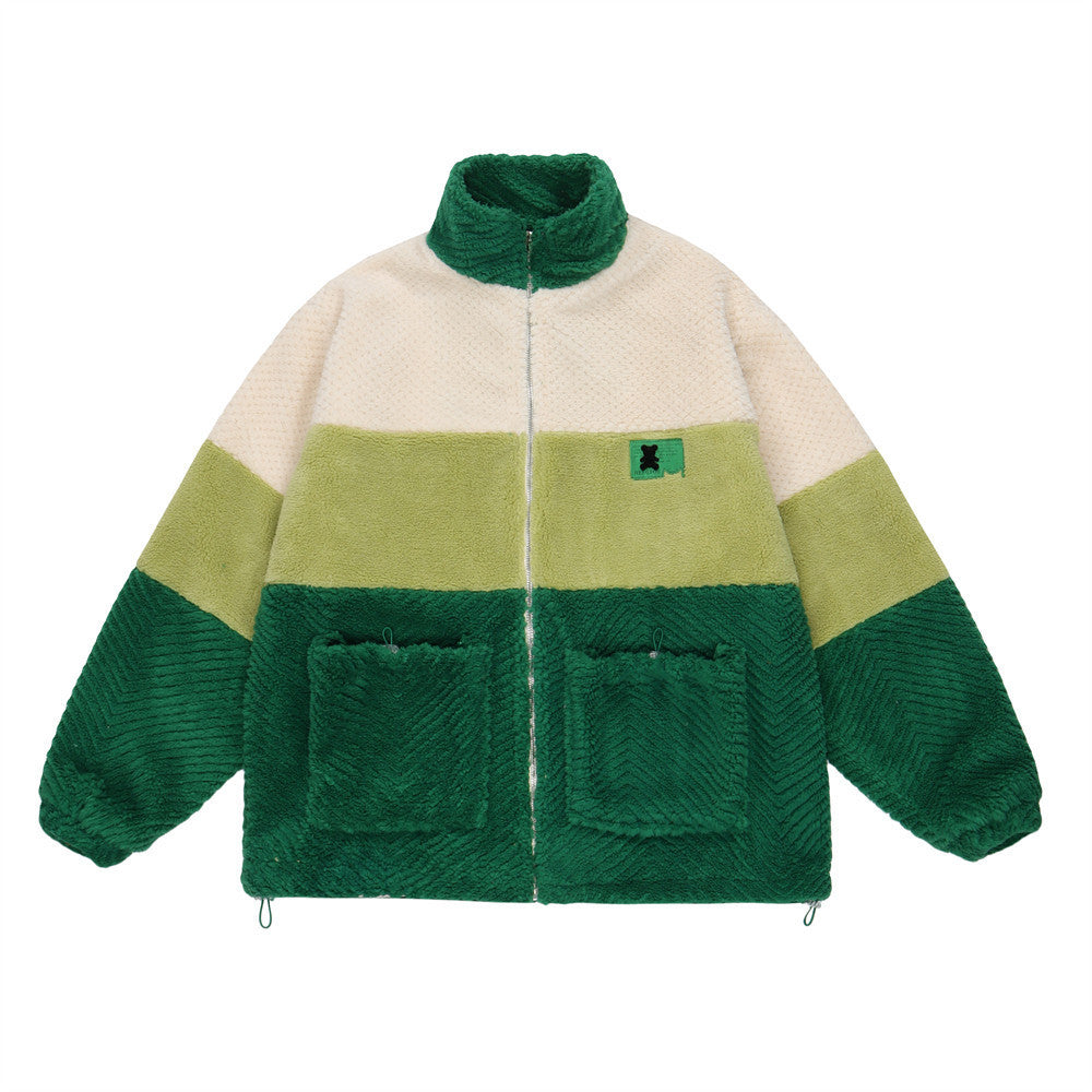 Manteau en cachemire à col montant de couleur contrastée