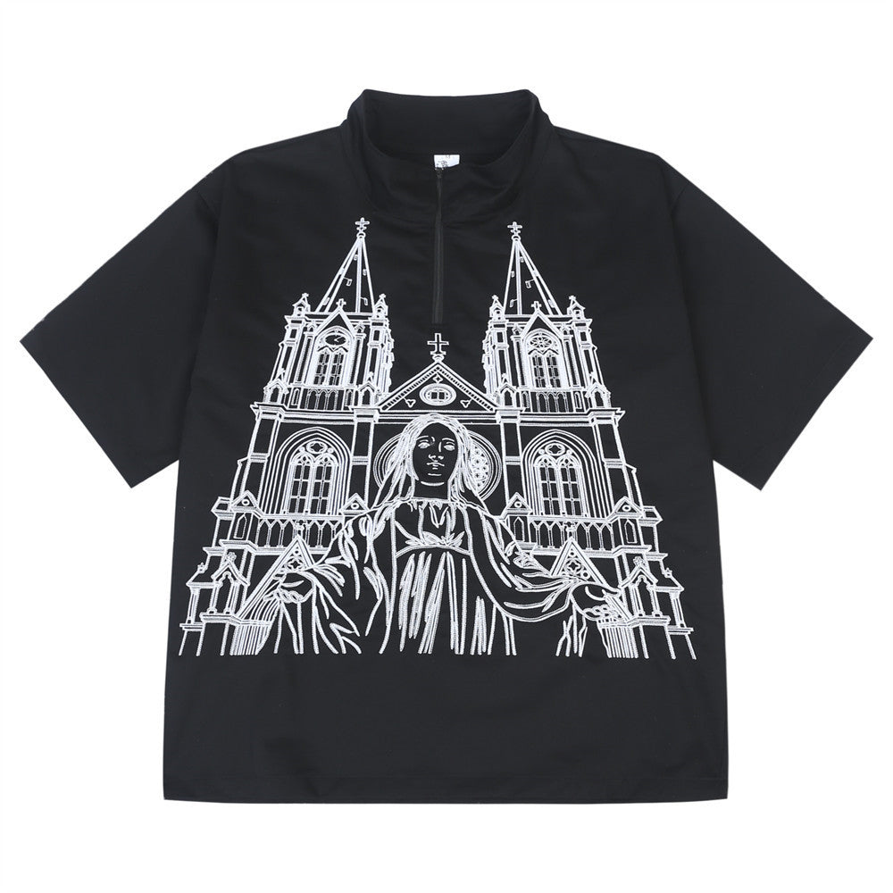 Manica corta ricamata in stile scuro