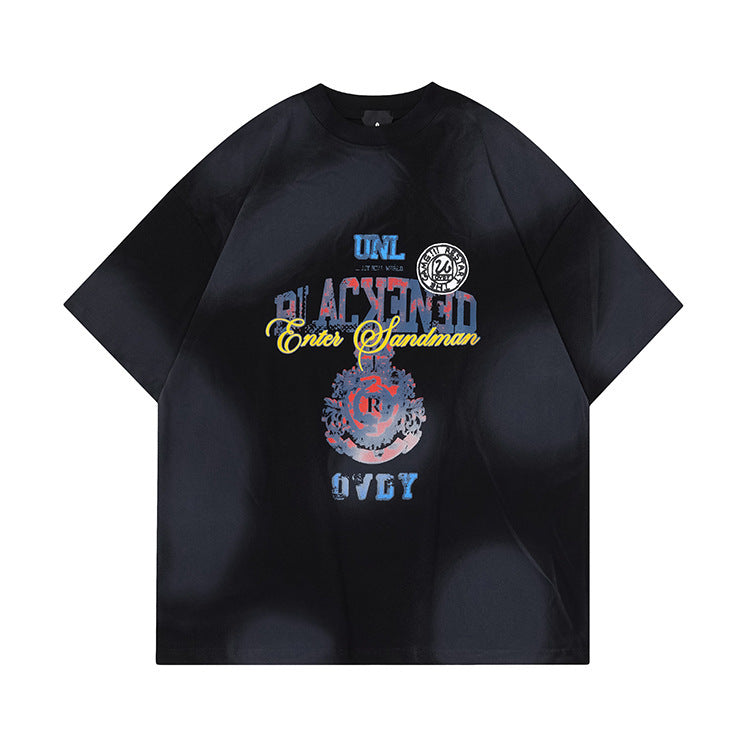 T-shirt à manches courtes imprimé au design rétro vieilli