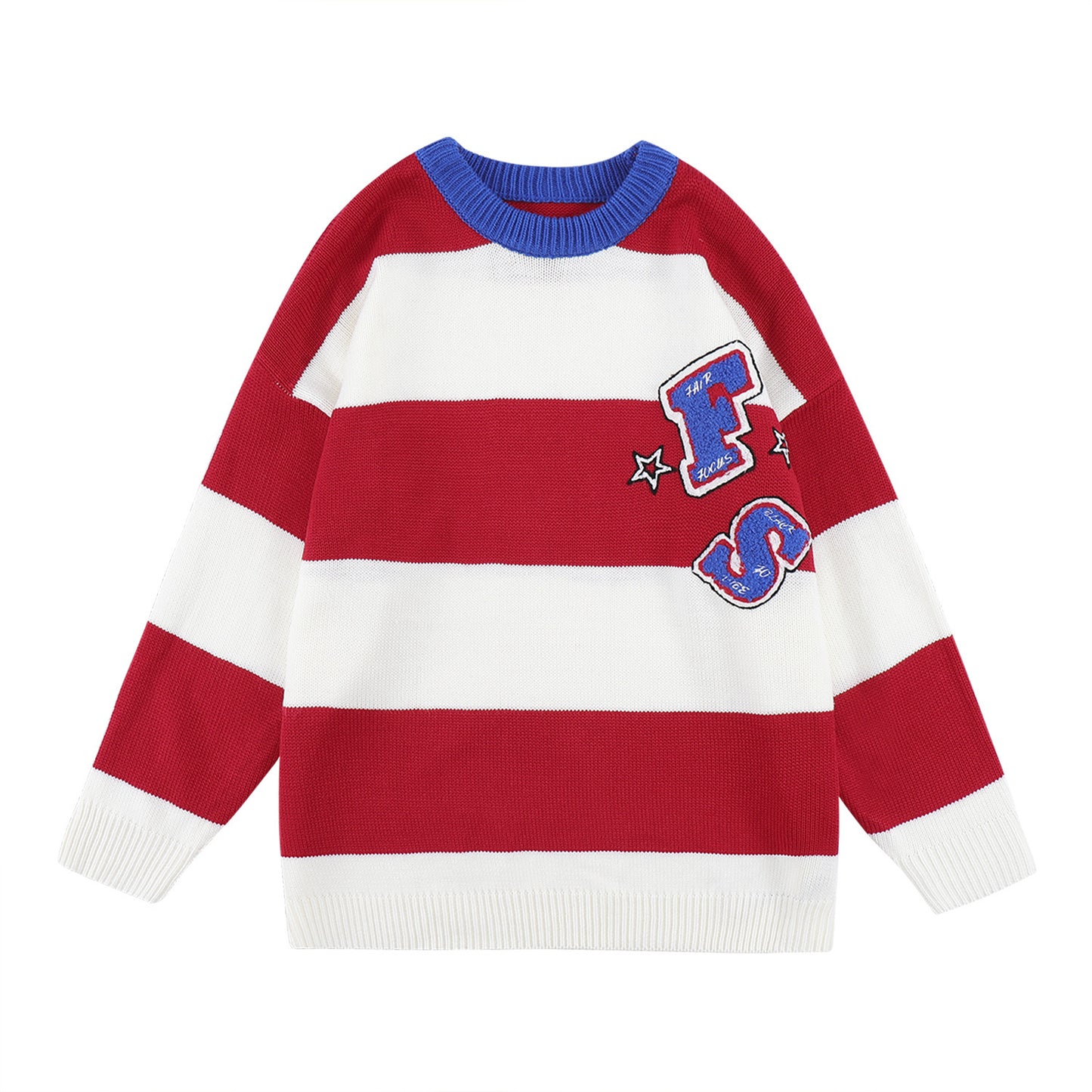 Round Neck Towel Embroidery Color Blocking Sweater