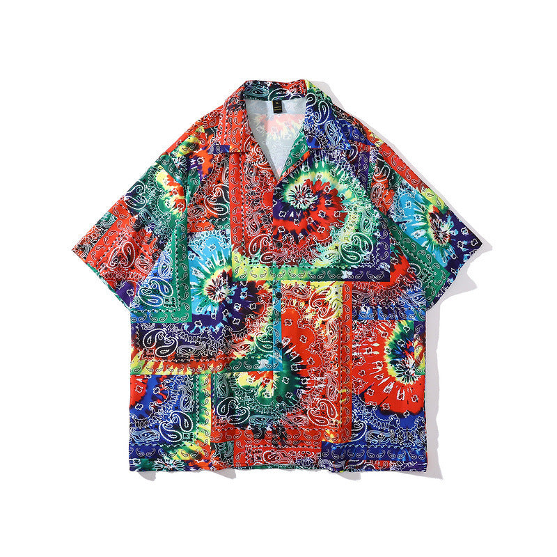 Style Retro Bf Loose Hawaiian Style Couple Short-sleeved Shirt