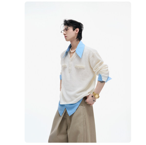 Une chemise deux-pièces texturée de niche avec un design audacieux à blocs de couleurs