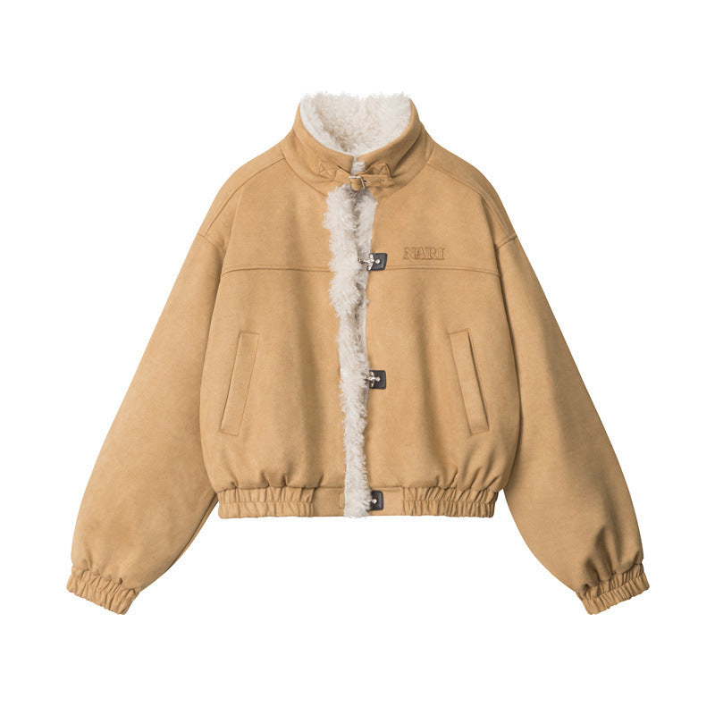 Manteau d'hiver décontracté en coton ample à col montant style rétro américain