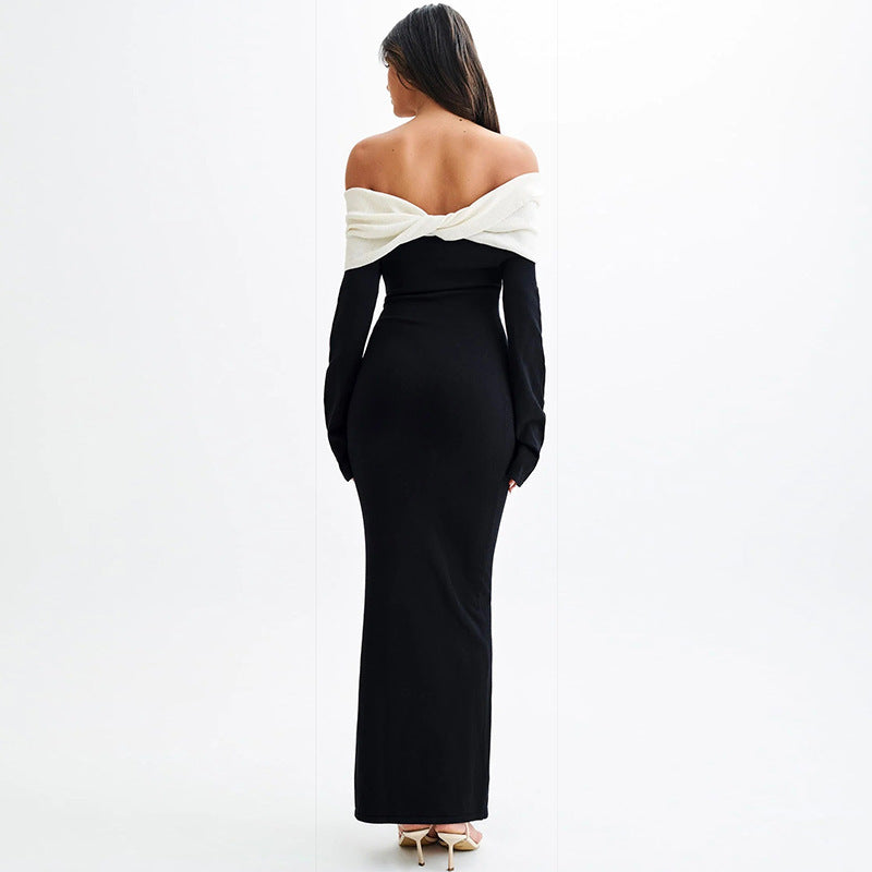 Off-shoulder Long Sleeve High Waist Slim Fit Dress Women