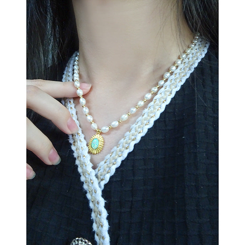 Light Luxury Design Opal Natural Pearl Necklace Sterling Silver