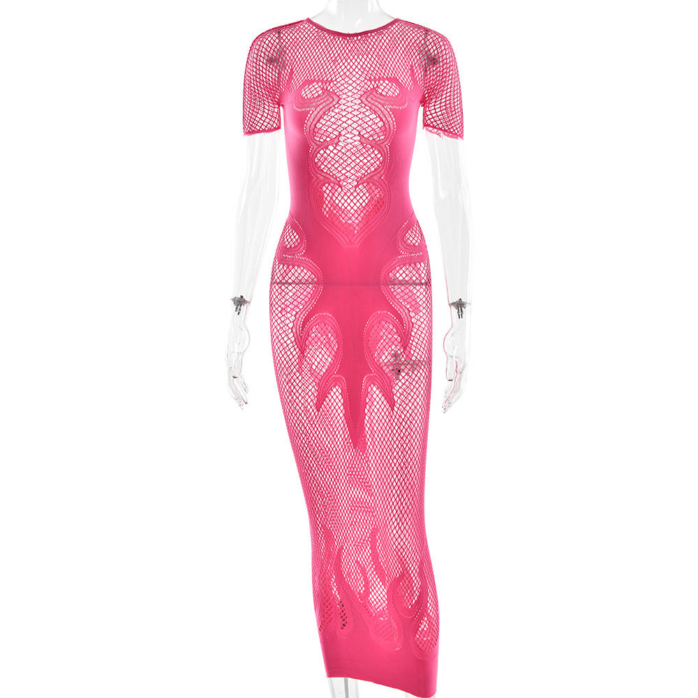Flame Detail Fishnet Sexy Sheath Dress
