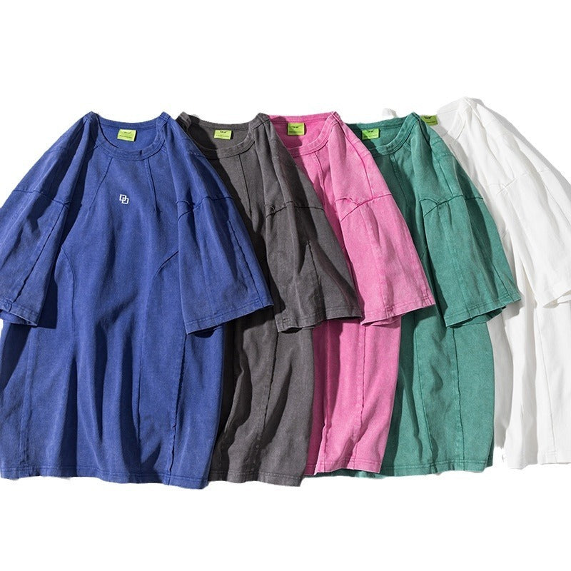 T-shirt à manches courtes patchwork délavé américain