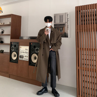 Men's Spring And Autumn Double-breasted Trench Loose Trend Coat