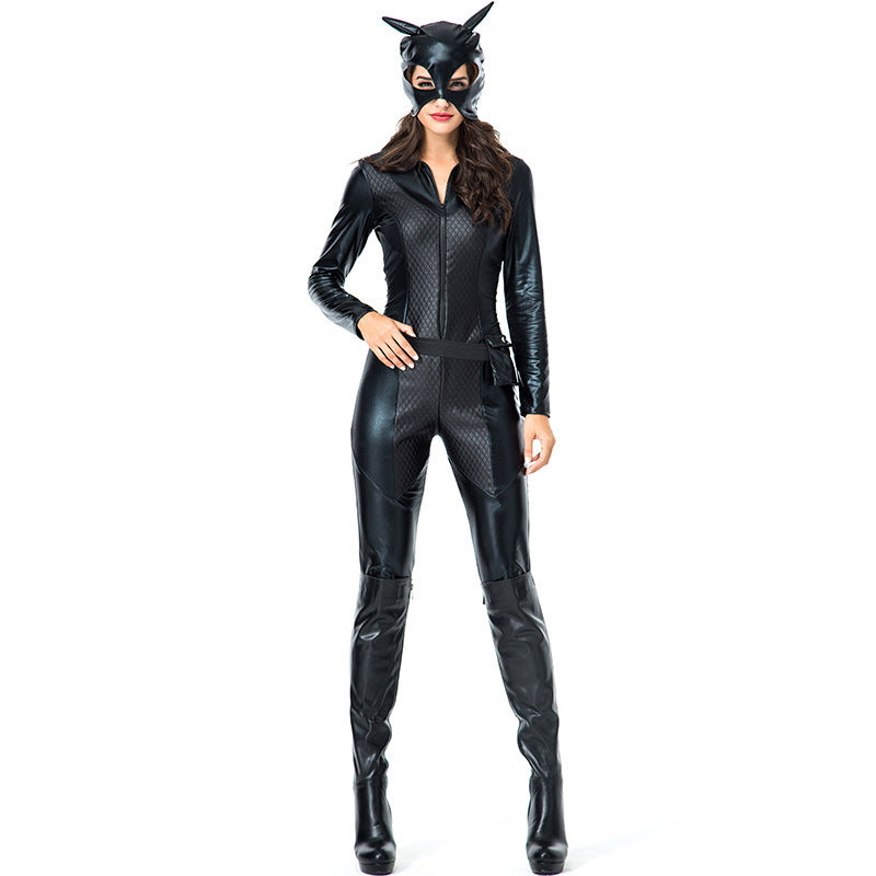 Costume di Halloween in pelle da ragazza gatto per gioco di ruolo