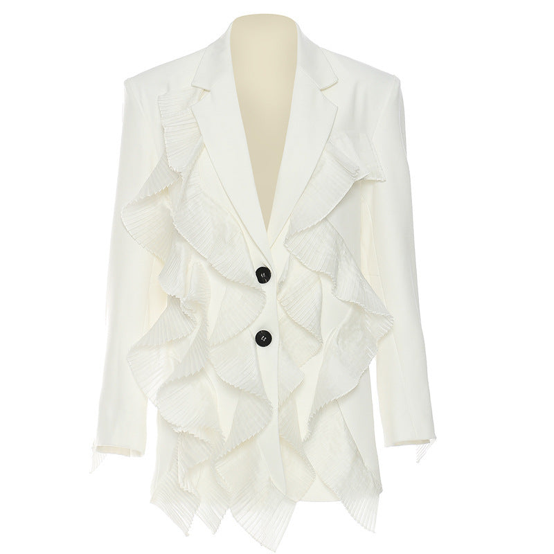 Super Heavy Industry Stitching Pleated Fairy Style Suit Jacket Tops