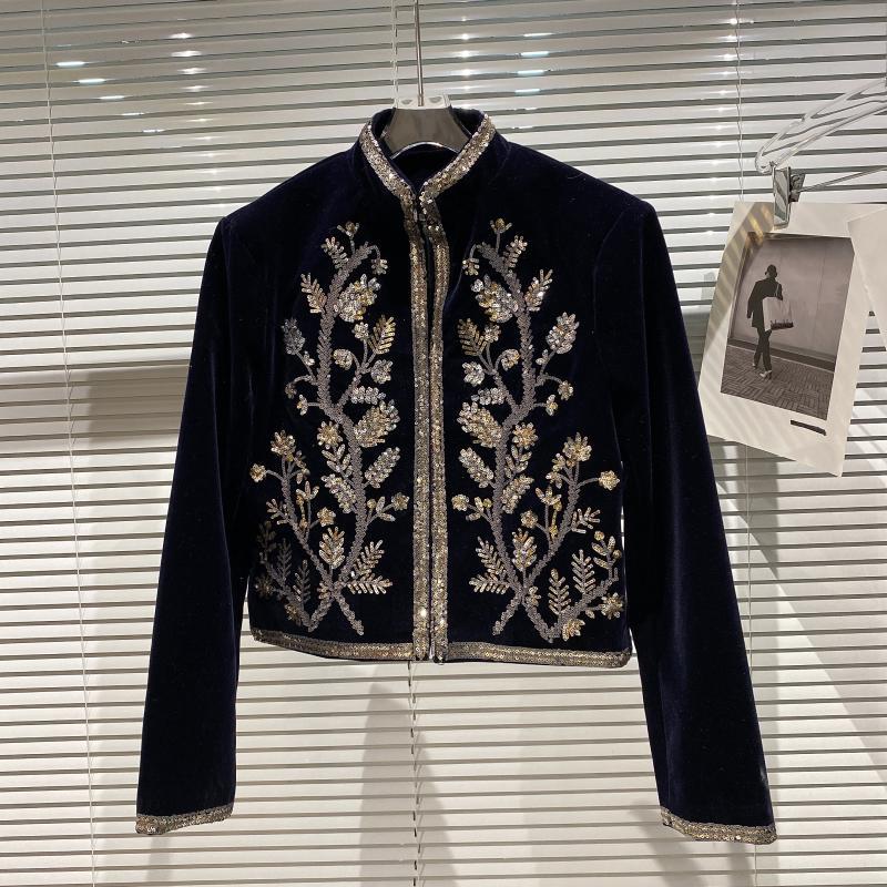 Sequin Leaf Embroidered Velvet Suit