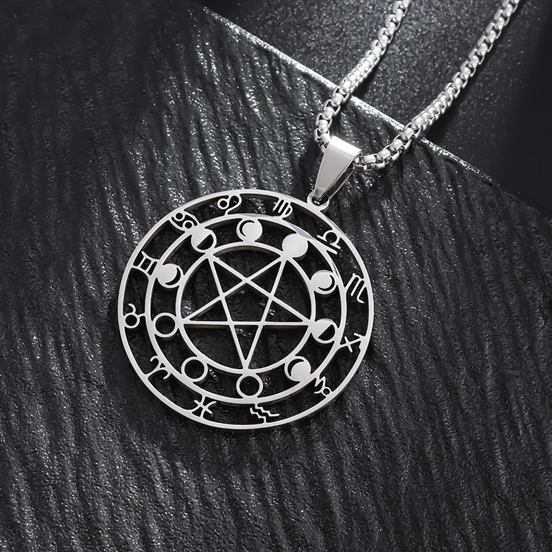 Fashion Hollowed-out Round Pentagram Necklace