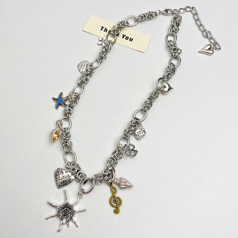 Light Luxury Minority Vintage Shell Starfish Flower Pendant Necklace For Women