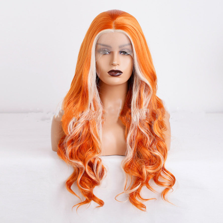 Perruque en fibre chimique pour femme, cheveux longs et bouclés, avec dentelle frontale