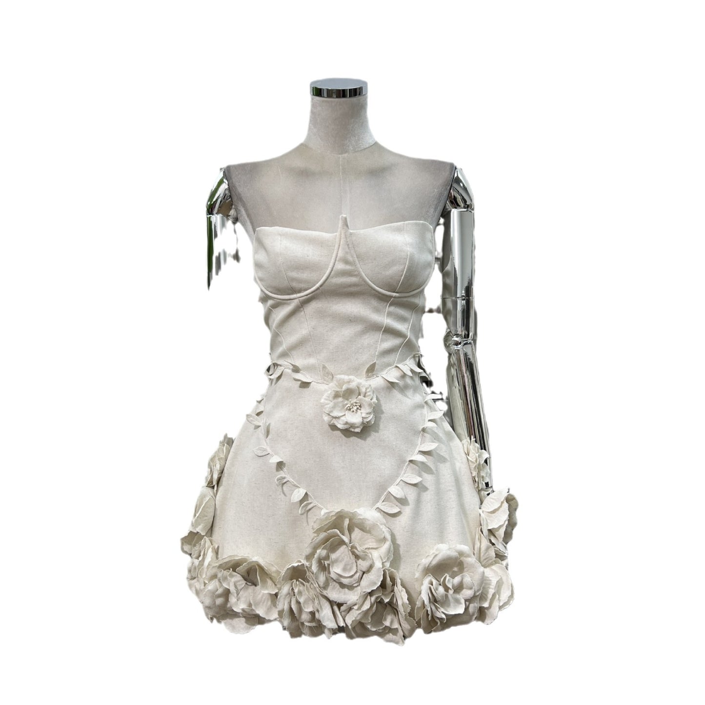 Exquisite 3D Handmade Floral Bustier Waist-cinching Dress