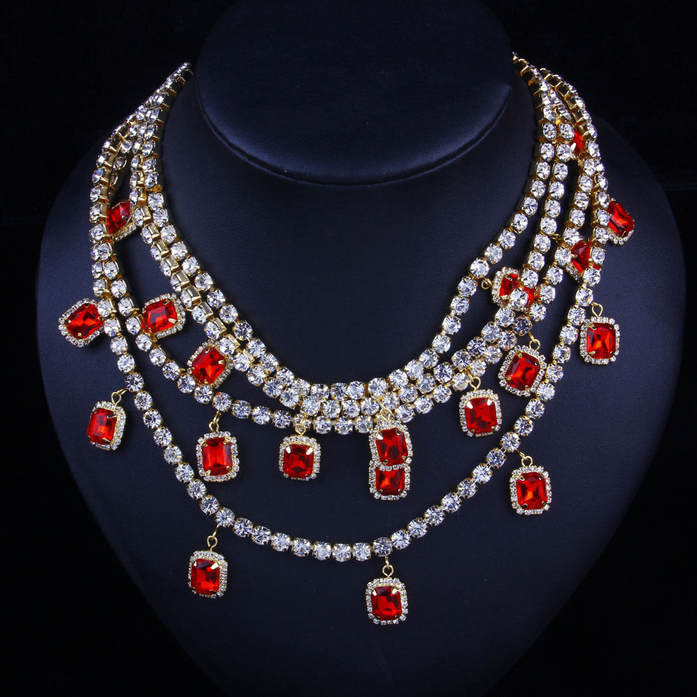 Retro Exaggerated Hip Hop Multilayer Rhinestone Pendant Necklace