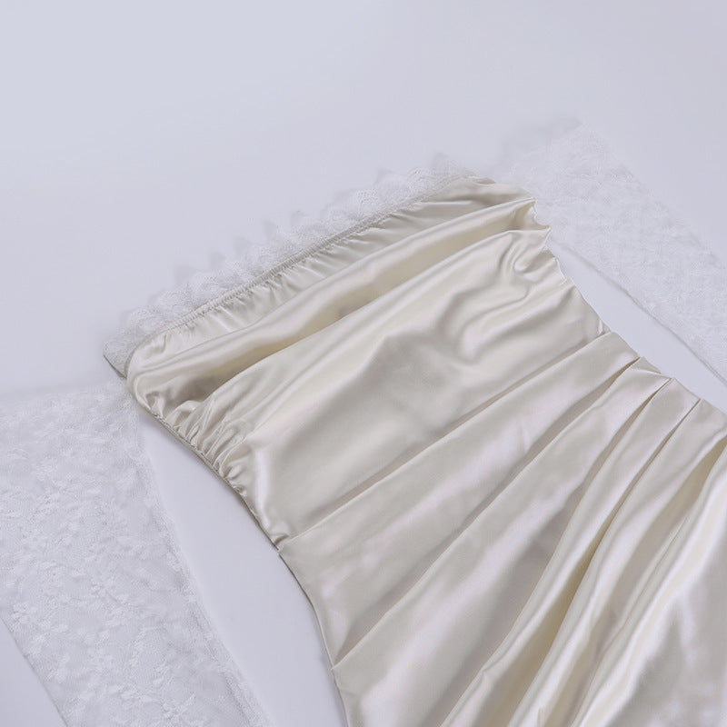 New Long Sleeve Lace Off-shoulder Satin Dress