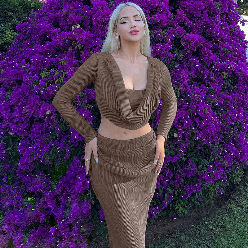 Maniche lunghe, collo a barca, costine, due pezzi, moda casual