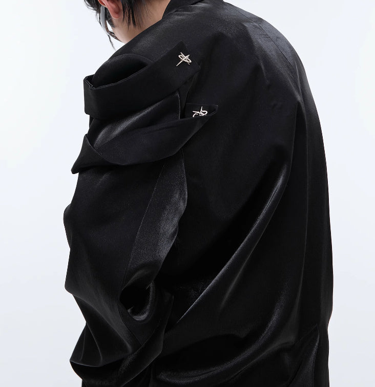 Heavy Niche Liquid Glossy Profile Padded Shoulder Suit Jacket