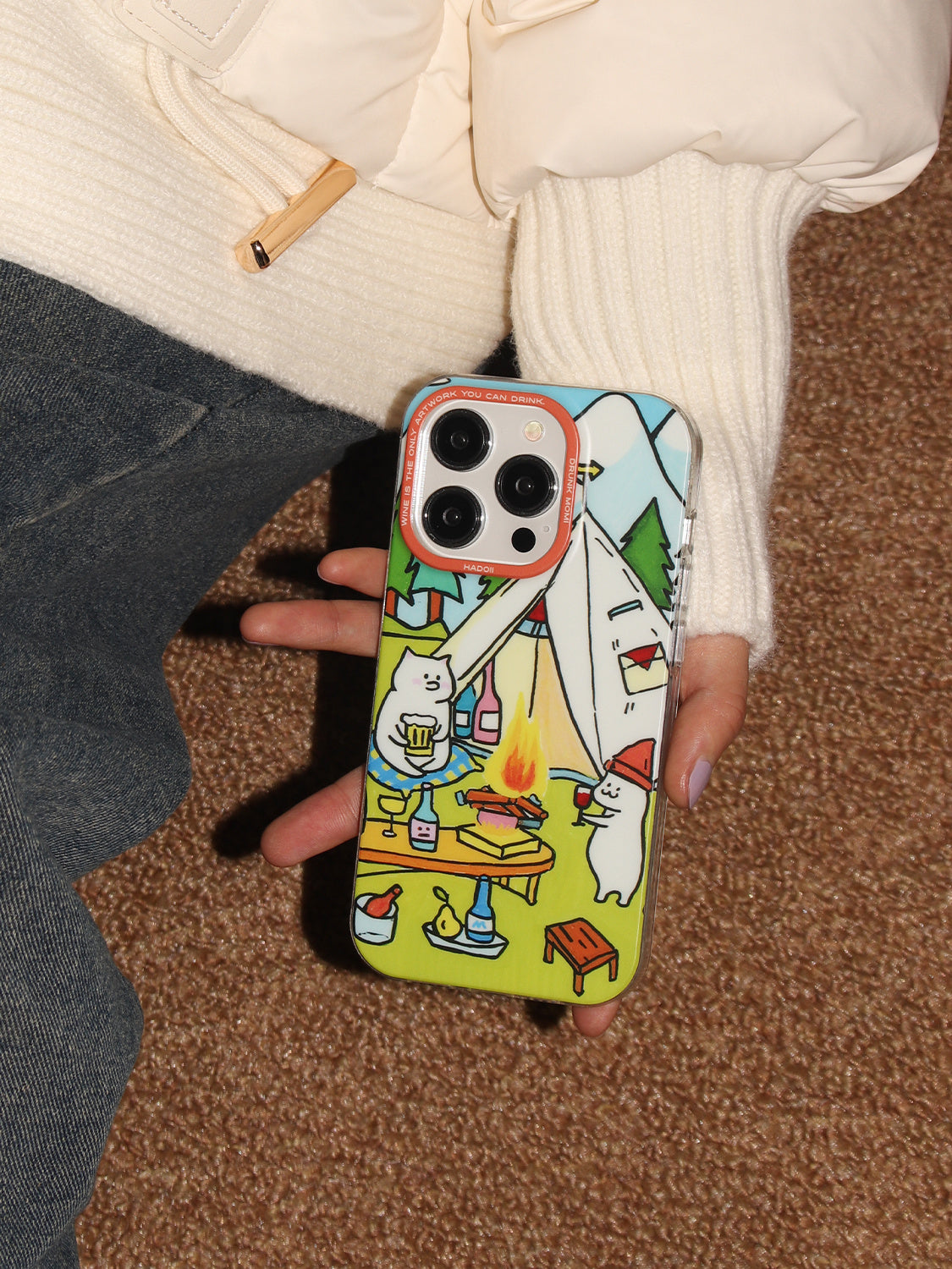 Custodia protettiva anticaduta per telefono a forma di gatto da picnic