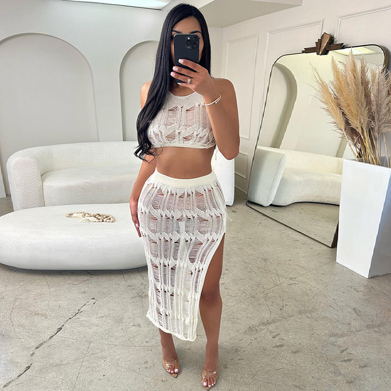 Jupe tendance avec lien au cou et taille haute