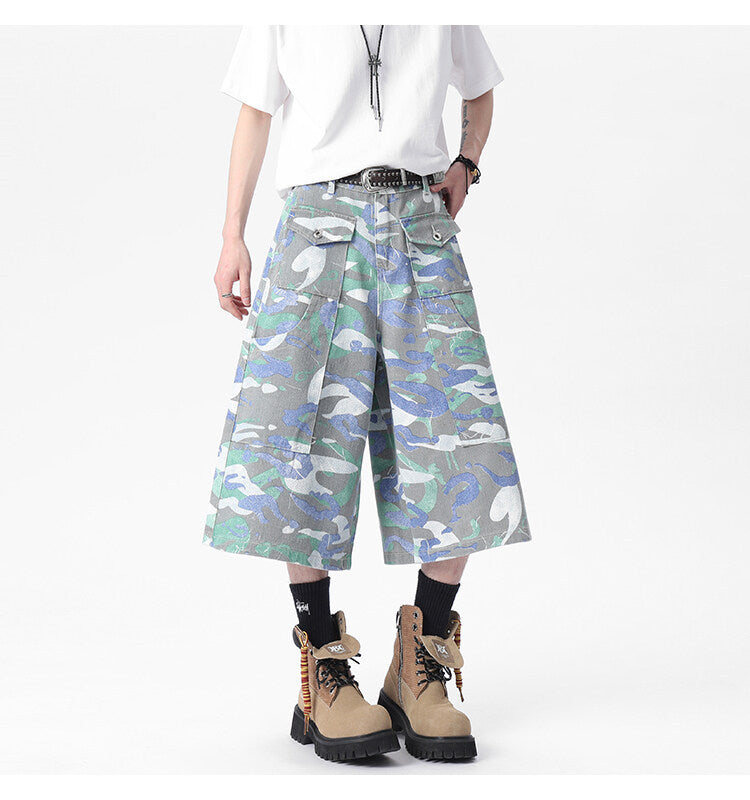 Pantalon court en denim américain avec poches et camouflage