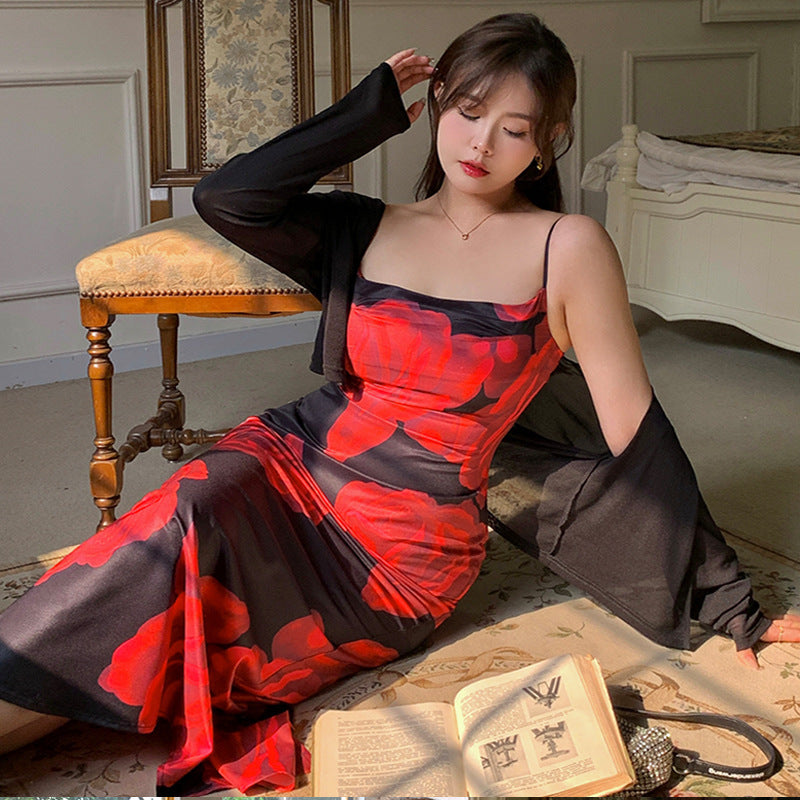 Sexy Rose Print Fish Tail Dress