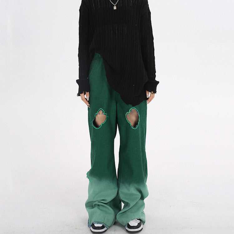 Loose Gradient Cutout Straight Leg Jeans