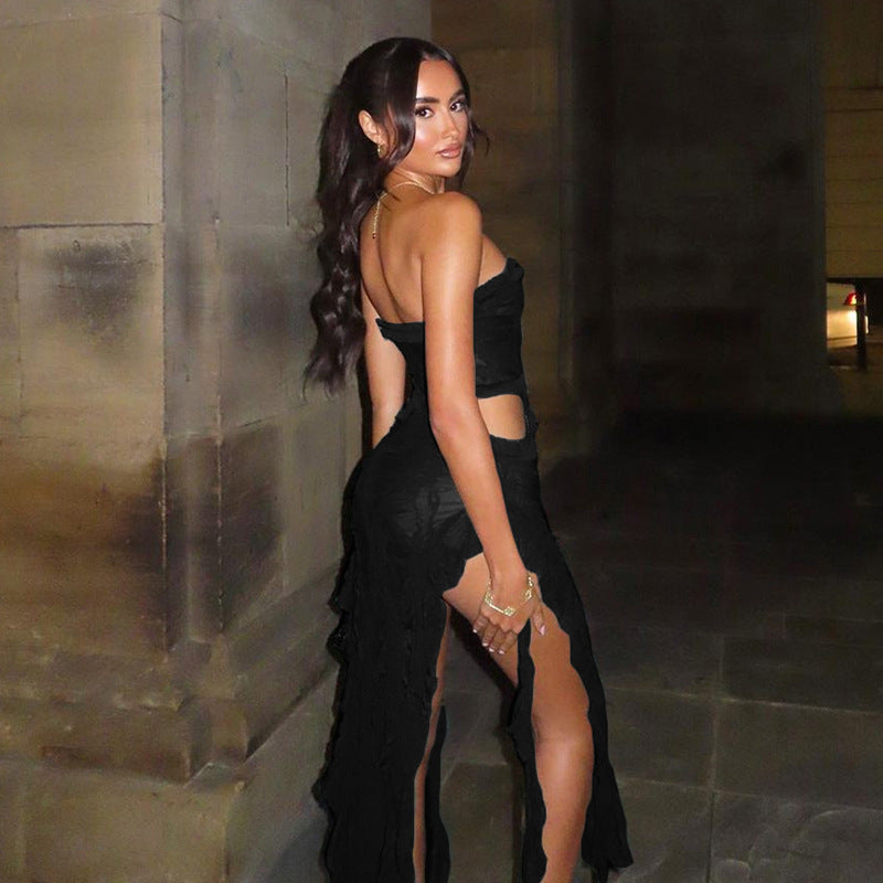 Off-shoulder Slim Fit Backless Fringed Sheath Dress