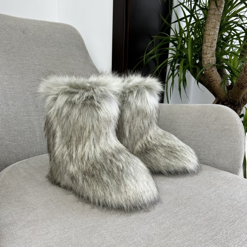 Bottes de neige en peluche en fourrure de raton laveur