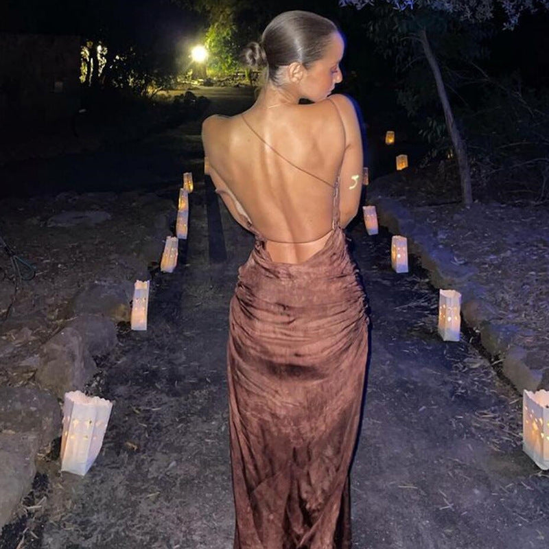 Robe Slim Fit à Col Fendu et Dos Sexy