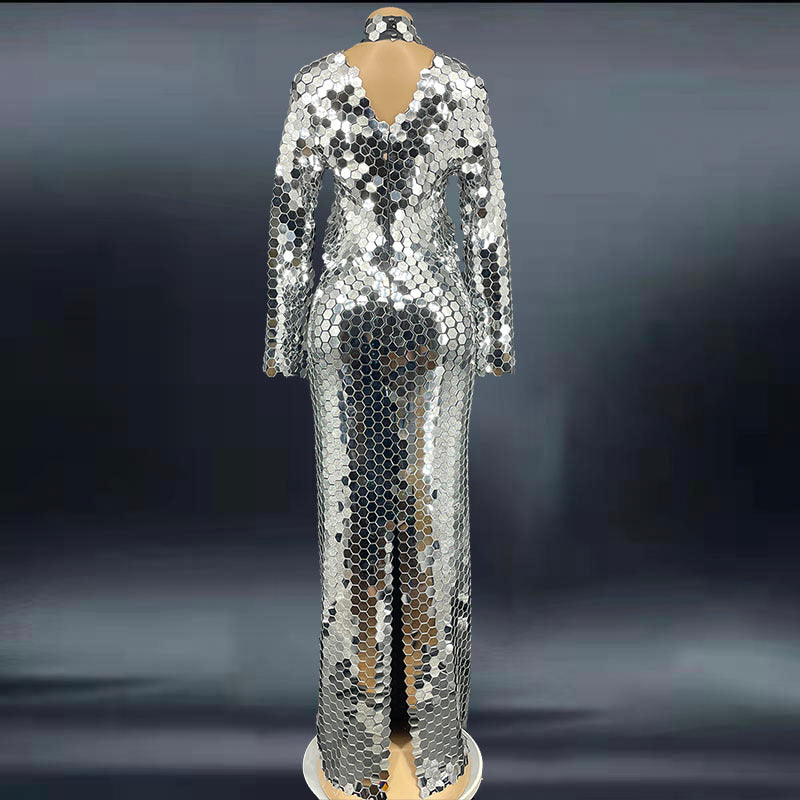 Rhinestone Sequin Party Cocktail Dress Long