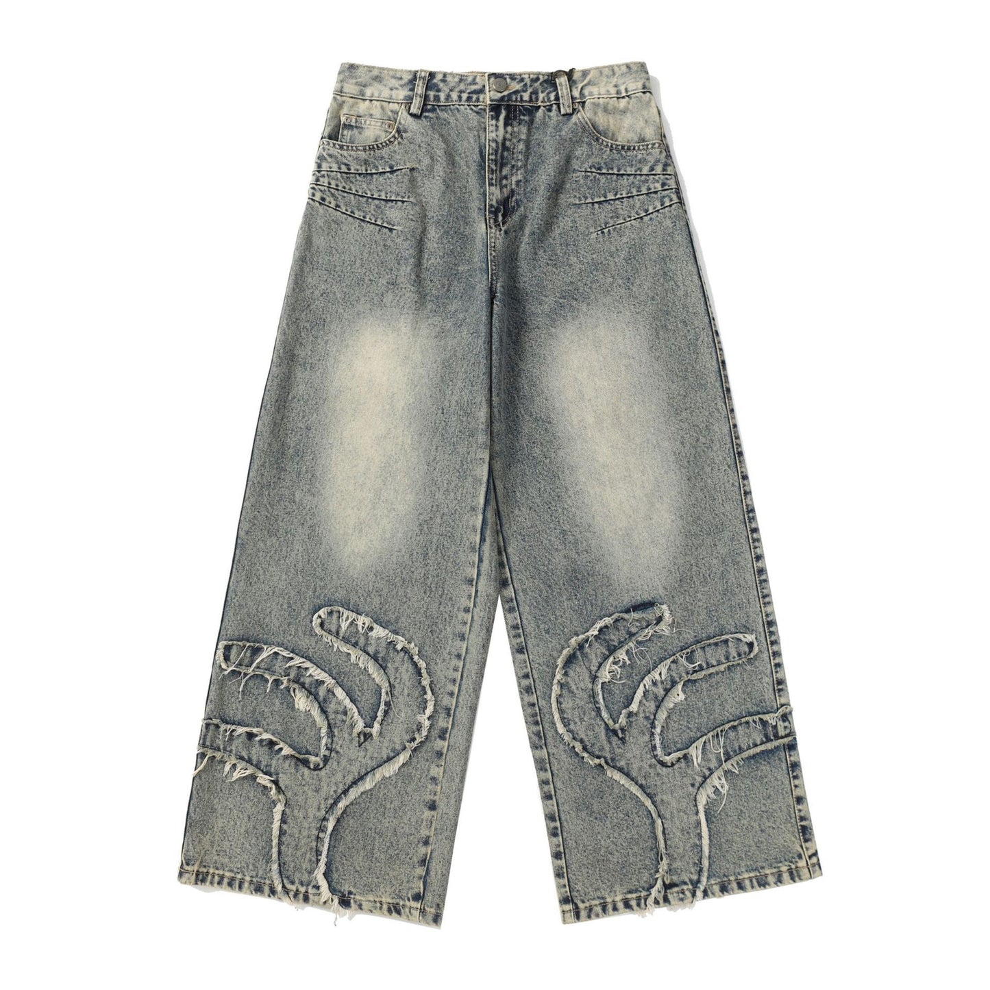 Jean droit épais délavé et usé