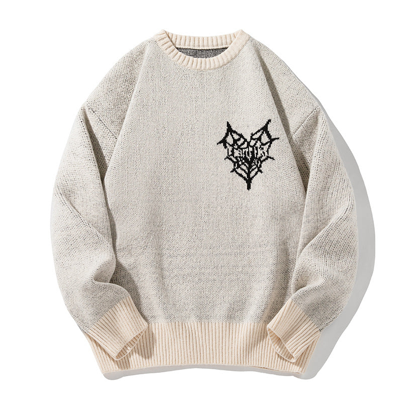 American Retro Hand-painted Jacquard Round Neck Sweater