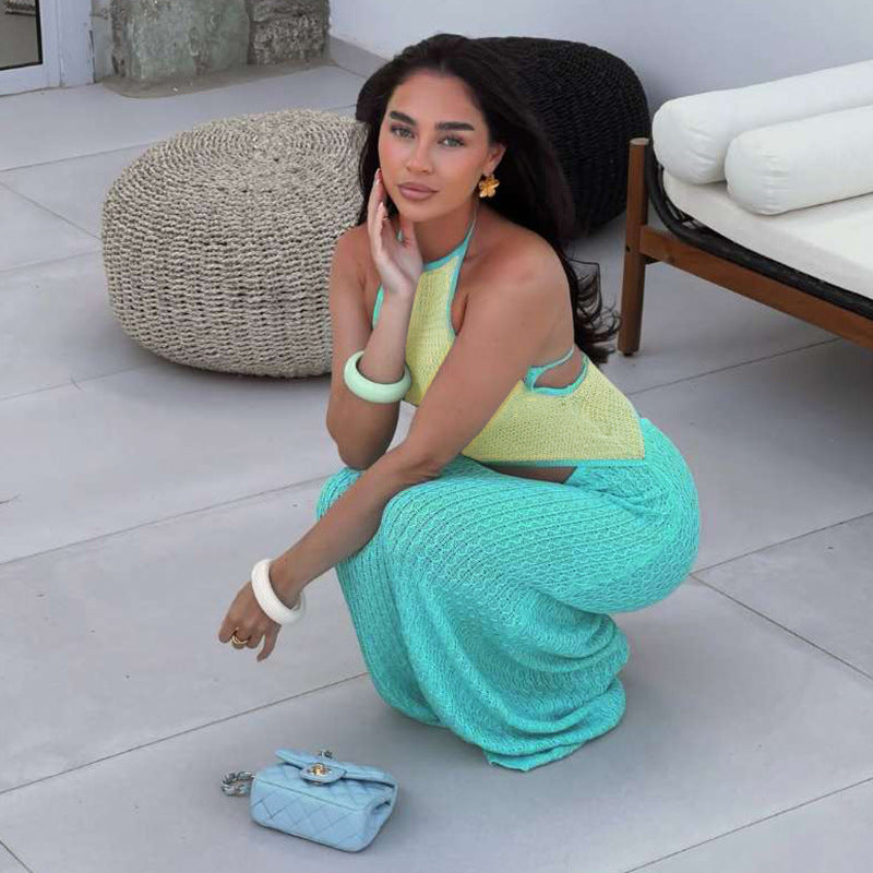 Sexy Contrast Color Halter Small Sling