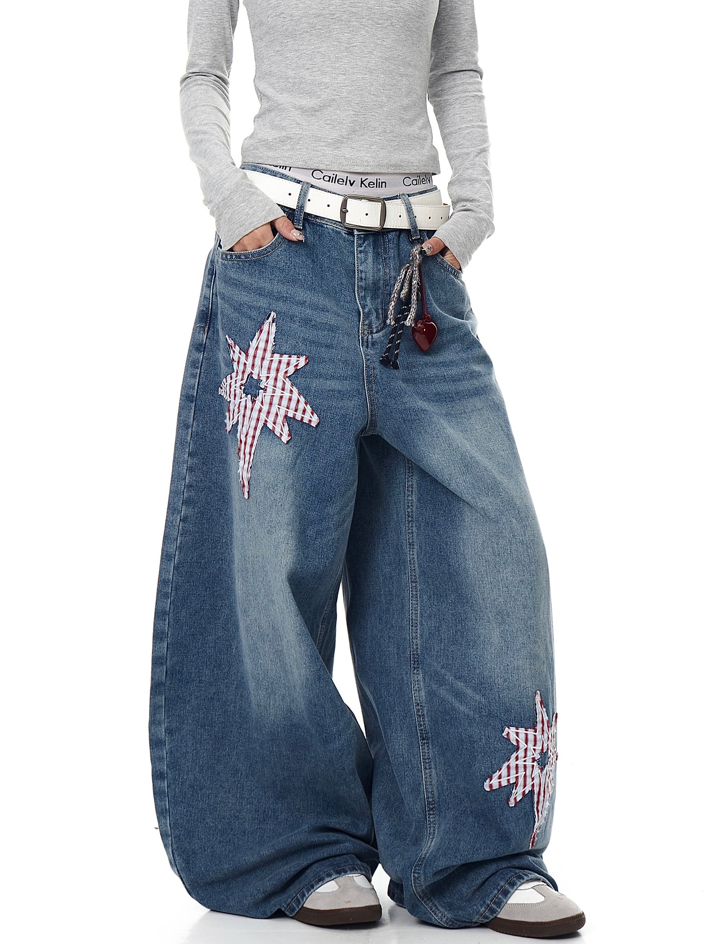 Retro Patch Machete Jeans Loose Wide Leg Pants