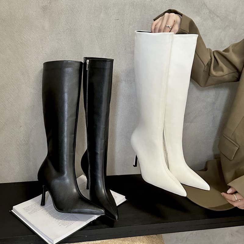 Stivali francesi a punta con cerniera sotto il ginocchio