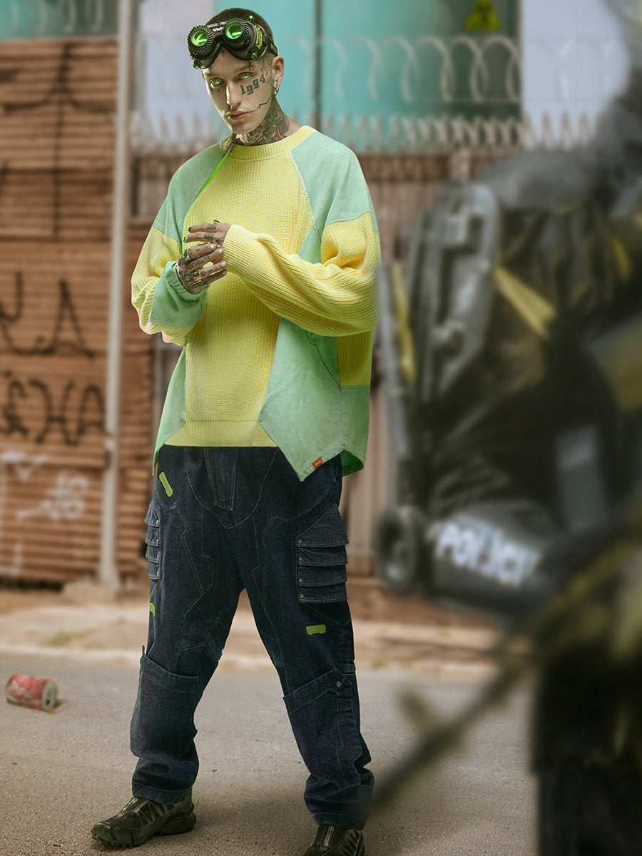 Maglione girocollo largo Punk Street color block