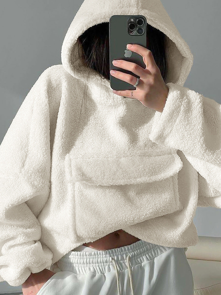 Knitted Lambswool Fashion Lazy Fall Hooded Long Sleeve Sweater Warm All-matching