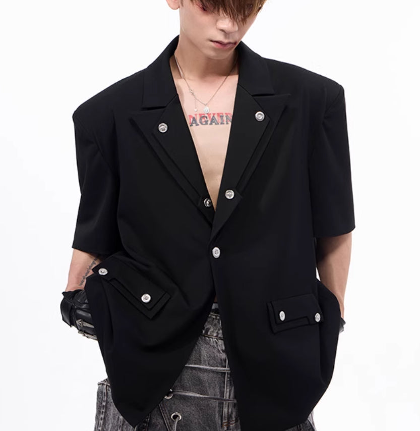 Men's Summer Silhouette Shoulder Padded Short Sleeved Jacket