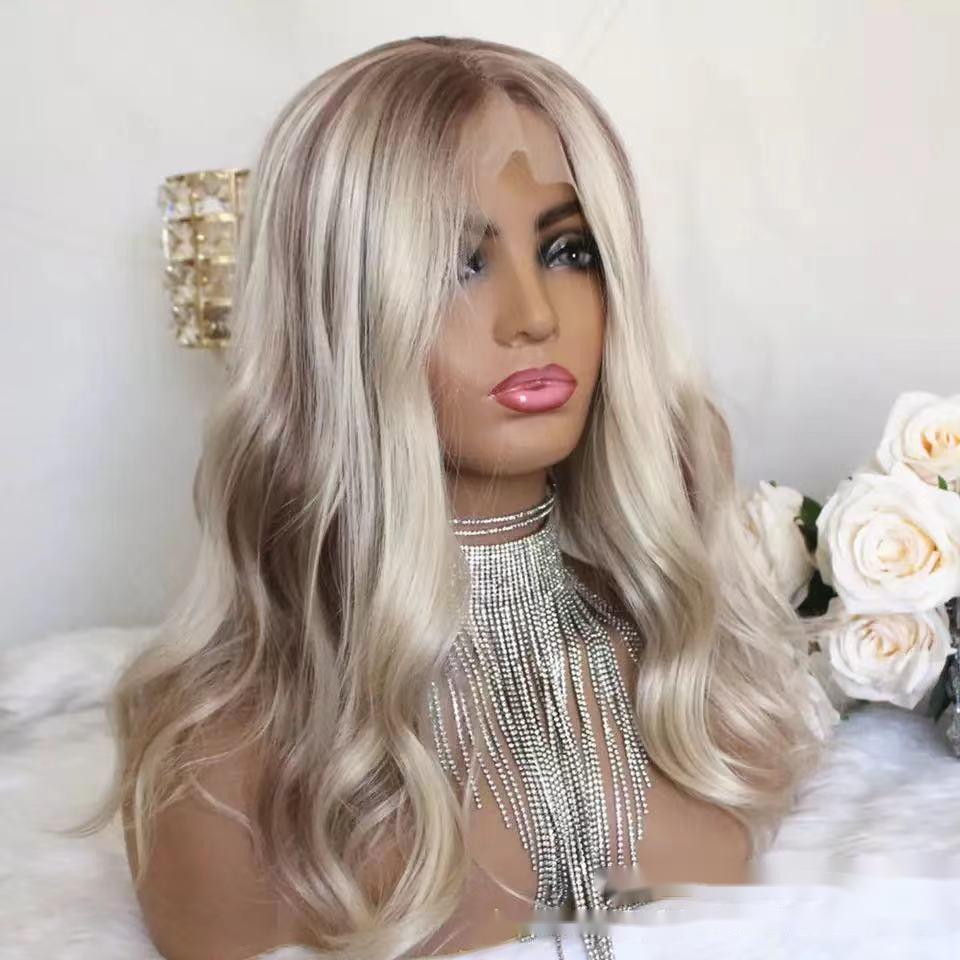 Copricapo per parrucca in seta ad alta temperatura in fibra chimica con onde grandi marrone