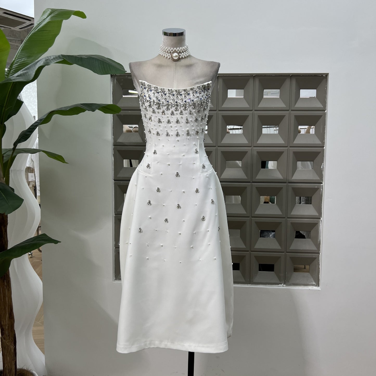 Handmade Rhinestone Heavy Industry Waist Tube Top Dress