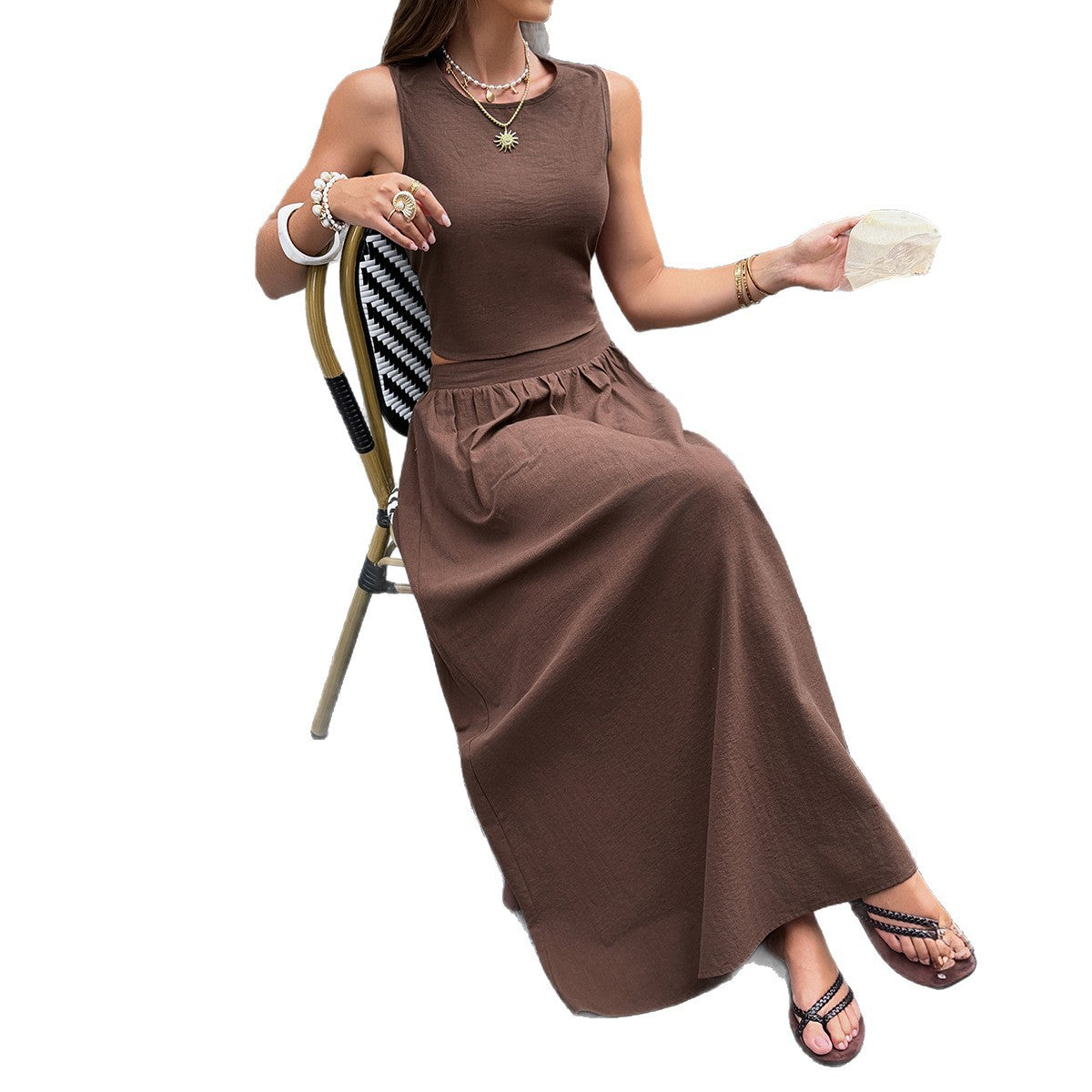 Sleeveless Backless Top And Skirt Set