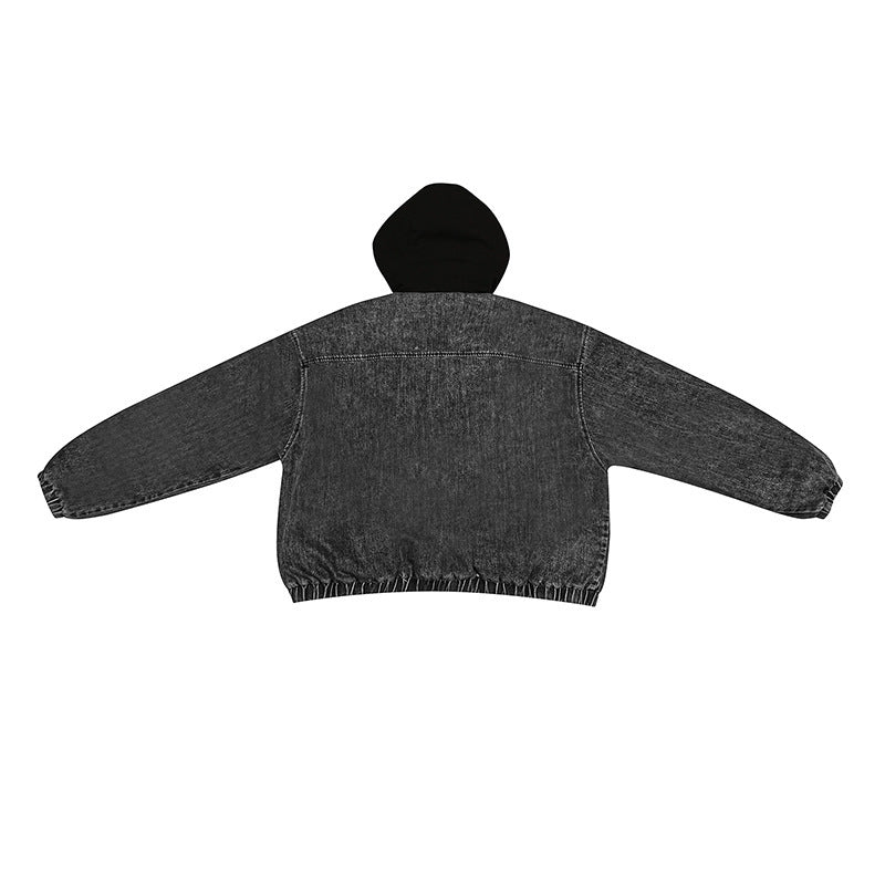 Solid Color Three-dimensional Pocket Decorative Hooded Cotton-padded Coat Denim Cotton Jacket