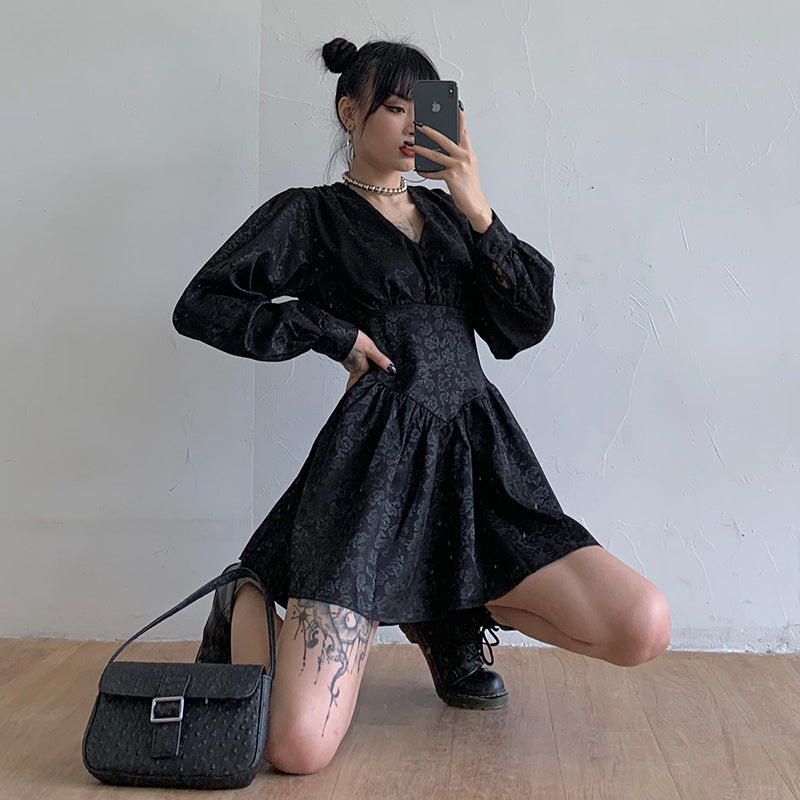 Pavilion European And American Retro Palace Style Lantern Sleeves Cross V-neck Waist