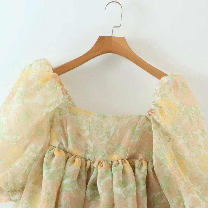 New European And American Women's Short Sleeve Square Neck Dress